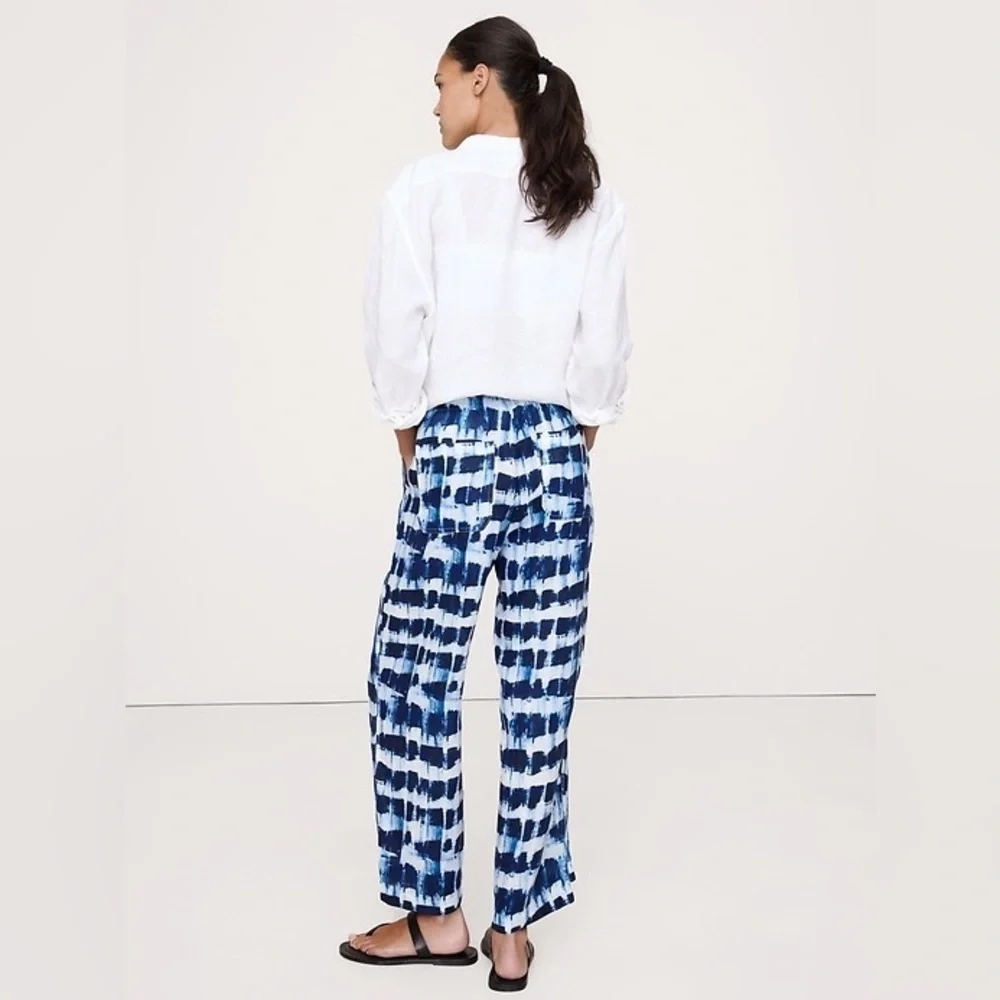 Banana Republic 100% LINEN WIDE LEG ANKLE PANT NWT Blue Shibori size L Coastal